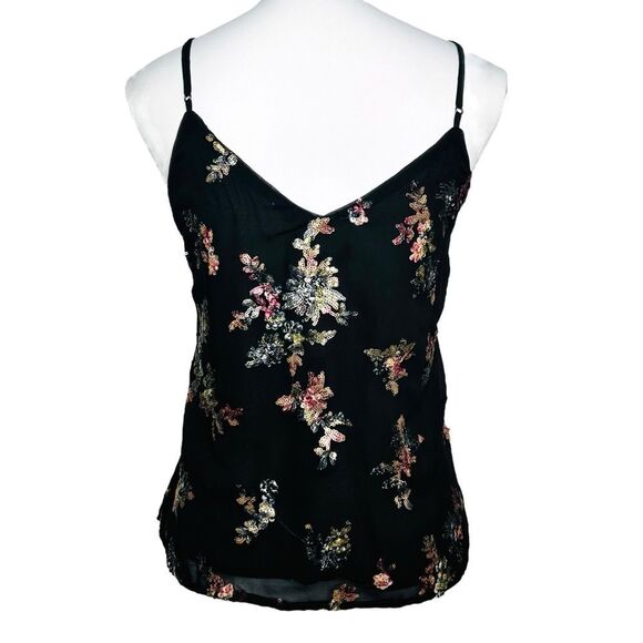 Banana Republic Whimsigoth Top M Black Sequin Floral Georgette Fairy Cami Tank - Picture 6 of 11